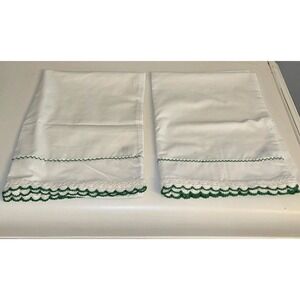 Vintage Pillowcases Hand needlepoint Green 20x32 JC Penney Lot of 2 Matching
